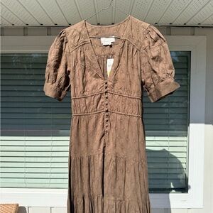 Anthropologie Elegant Brown Button-Down Dress Sz S